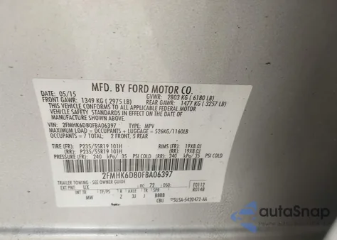 2015 Ford Flex Limited z USA, uszkodzony, nr VIN 2FMHK6D80FBA06397